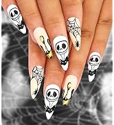 Morily Nude Halloween Press on Nails 24Pcs Stiletto Fake Nails Medium Acrylic Stick on Nails with...