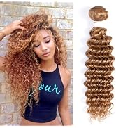 REMY HAIR Human Hair Bundles Honey Blonde Deep Wave Colored #27 Deep Weave One Bundle 18 Inch Dar...