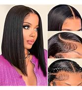 Short Bob Wigs Human Hair 13x6 Straight Bob Lace Front Wig Human Hair 200 Density 16 Inch Transpa...