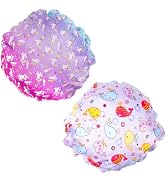 G2PLUS Shower Cap, 2PCS Cute Shower Cap for Children with Elastic, Reusable Bath Cap with Double ...