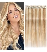 Benehair Clip in Hair Extensions Real Human Hair Bayalage Brown with Blonde Highlights 3/4 Full H...