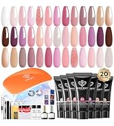 modelones Poly Gel Nail Kit Starter Kit 20 Colors Nude Pink Glitter with Nail Lamp Complete Compl...