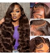ediere Chocolate Brown Lace Front Wig 200 Density Brown Body Wave 13x4 HD Lace Front Wigs Human H...