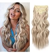 NAYOO Clip in Hair Extensions for Women 20 Inch Long Wavy Curly Dirty Blonde Hair Extension Synth...