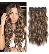 REECHO Clip in Hair Extensions, 20” One Piece Hair Extension Clip in Wefts Long Thick Beach Wavy ...