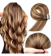 Human Hair Extensions Tape in, Balayage Brown to Dirty Blonde Real Straight Tape ins Seamless Ski...