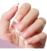 Beetles Jelly Press On Nails Nude Pink Short Square French Nails, Reusable Full Cover Stick on Na...