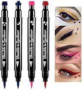 4Pcs Double-head Liquid Stamp Eyeliner Pencil, 5 in 1 Pink Flowers Red Heart Blue Moon Purple Sta...