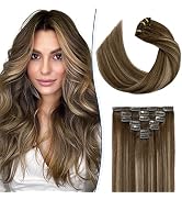 Clip in Hair Extentions Real Human Hair S-noilite #4T4P27 Chocolate Brown to Caramel Blonde Doubl...