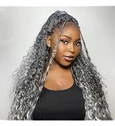 Grey Goddess Box Braids Crochet Hair 18 Inch Boho Box Braids 7 Packs Gray Crochet Hair with Curly...