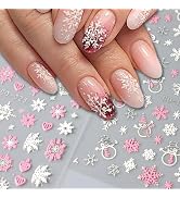 12 Sheets Christmas Nail Art Stickers Snowflake 5D Embossed Nail Decoration White Pink Cute Snowm...