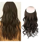 Sassina 22 Inch Invisible Line Hair Extensions Real Human Hair, Dark Brown Color 130 Gram, Silky ...