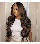MSGEM Ombre Highlight 13x6 Transparent Lace Front Wigs 180% Density Human Hair 18 inch 1B/30 Body...