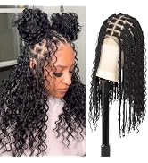 Brinbea 13x8 HD Lace Front Knotless Boho Braided Wigs for Black Women Short Black Braided Wigs Wi...