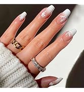 Christmas Gradient Coffin Press-on Nails with Snowflake Designs for Women