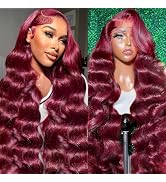 Lukymart 99j Burgundy Lace Front Wigs Human Hair 13x6 HD Transparent Body Wave Lace Front Wigs Hu...