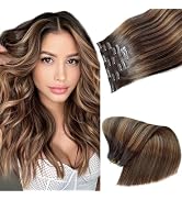 Seamless Clip in Hair Extensions Real Human Hair, 7 Pieces PU Skin Weft Human Hair Clip in Extens...