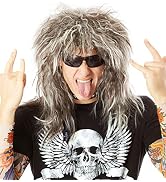 ALLAURA 70s 80s Rocker Wigs Men + Tattoos Costume Set Glam Hairband Rockstar Mullet Wig + Tattoo ...