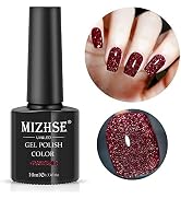 MIZHSE Diamond Gel Nail Polish, Reflective Glitter Red Gel Polish, Christmas Sparkly Shiny Gel Na...
