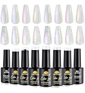 EBANKU 8PCS Pearl Gel Nail Polish Set Pearlescent Shell Gel Polish Blue Pink Purple Gold Shimmer ...