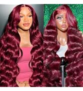 Lukymart 99j Burgundy Lace Front Wigs Human Hair 13x6 Body Wave Lace Front Wigs Human Hair Pre Pl...
