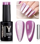 YOKE FELLOW Cat Eye Gel Nail Polish, Purple 10Ml Magnetic Nail Polish Gel with Cateye Magnet 9D W...