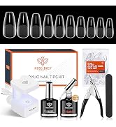 modelones Nail Tips and Glue Gel Kit, Gel x Nail Kit with 4-in-One Nail Glue, 500Pcs Nail Tips Ha...