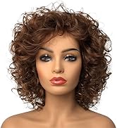 Wiginway Short Curly wig for women, Full Head Hair Costume Wig Natural Looking, Reddish Brown Wig...