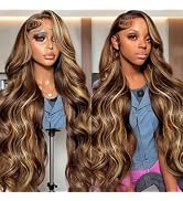 Honey Blonde Ombre Lace Front Wig Human Hair HD Body Wave Lace Front Wigs Human Hair 180 Density ...