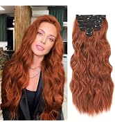 NAYOO Clip in Hair Extensions for Women 20 Inch Long Wavy Curly Copper Red Hair Extension Full He...