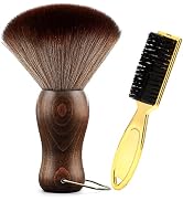Barber Neck Duster Brush Wood Handle with Hook for Hair Cutting… (Neck brush+Gold brush)