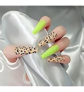 MUZOXEN Long Press on Nails, Square Acrylic Full Cover Fake Nails with leopard print Designs,Arti...