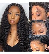 FIONAT Deep Wave Lace Front Wigs Human Hair 13x6 HD Lace Frontal Wigs Human Hair for Women 180% D...