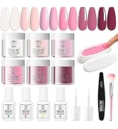 ROSALIND 13PCS Dip Nails Powder Starter Kit, 6 Colors Dip Powder Nail Kit Clear Nude Pink Series ...