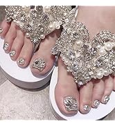 BABALAL Square Press on Toenails Short Fake Toenails and Fake Toenails with Nail Glue Sliver Glit...