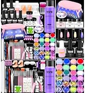 Yevyo Acrylic Nail Kit with UV Light, 4 Colors Gel Polish Kit with 24 Glitter Colors Acrylic Powd...