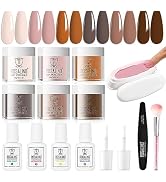ROSALIND 13PCS Dip Nails Powder Starter Kit, 6 Colors Dip Powder Nail Kit Nude Brown Series Nail ...