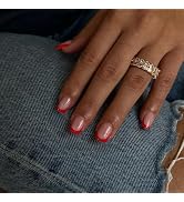 30Pcs Red French Tip Press on Nails Short Square Nails Press ons, Short Fake Nails Coffin Acrylic...