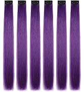 Purple Hair Extensions,HJPJHTM Colored Hair Extensions,6pcs Party Highlights Clip in Hair Extensi...