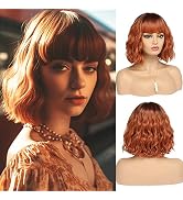 BESTUNG Short Copper Red Wigs for Women Fox Red Wig Ombre Red Dark Root Culy Bob Wigs with Bangs ...