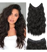 S-noilite Invisible Wire Hair Extensions 24 Inch Black Long Wavy Synthetic String Wire Secret Hai...