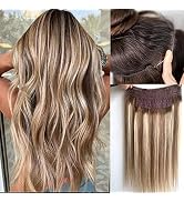 SUNFA Blonde Wire Human Hair Extensions,Wire Human Hair Extensions,Ombre Balayage Ash Brown to #6...