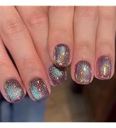 ArtiClaws Press On Nails Short Square Purple Blue Cat Eye 24 Pcs Nails Tips Acrylic Glitter Gradi...