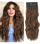 NAYOO Clip in Hair Extensions for Women 20 Inch Long Wavy Curly Medium Brown Hair Extension Full ...