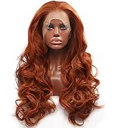 BESTUNG Long Copper Red Synthetic Lace Front Wig Heat Resistant Body Wave Lace Front Wavy Wigs Fr...