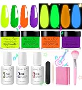 Honey Joy Dip Powder Nail Kit Starter, 4 Colors Glow in Dark Neon Dipping Powder Liquid Set for H...