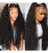 JADEFLO Water Wave 13x6 HD Lace Front Wigs Human Hair Pre Plucked with Baby Hair 180% Density Dee...
