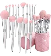 Bueart Design 15Pcs Elegant pink Ultra soft labeled Makeup Brushes Sets with Brush Holder