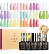 ROSALIND 18PCS Gel Nail Polish Set with Base Top Coat (Glossy Matte and Glitter),14 Pcs Pastel Br...