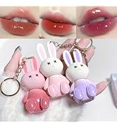 Bekoeen 3Psc Rabbit Key chain Jelly Lip Glaze,Moisturising Crystal Keychain 2 in 1Lip Glow Gel,Sp...
